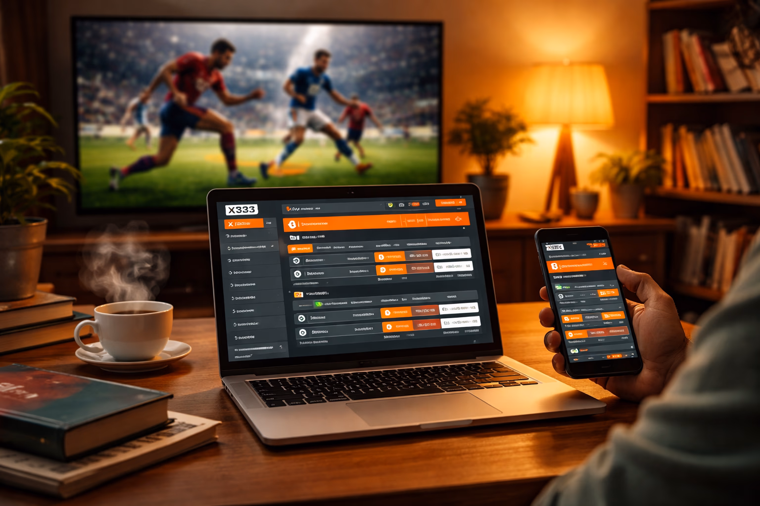 Focused Bangladeshi bettor analyzing real-time cricket odds and football markets on X333 platform with dual screen setup at home