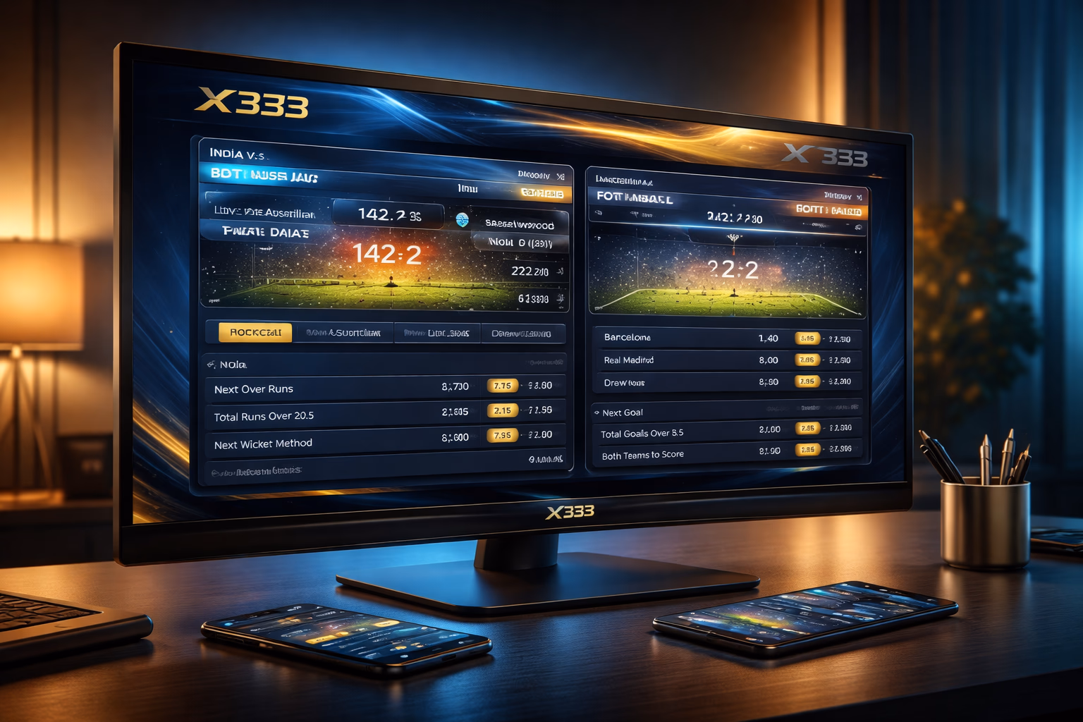 Passionate Bangladeshi bettor tracking multiple live sports events simultaneously on X333 platform while watching cricket action on television