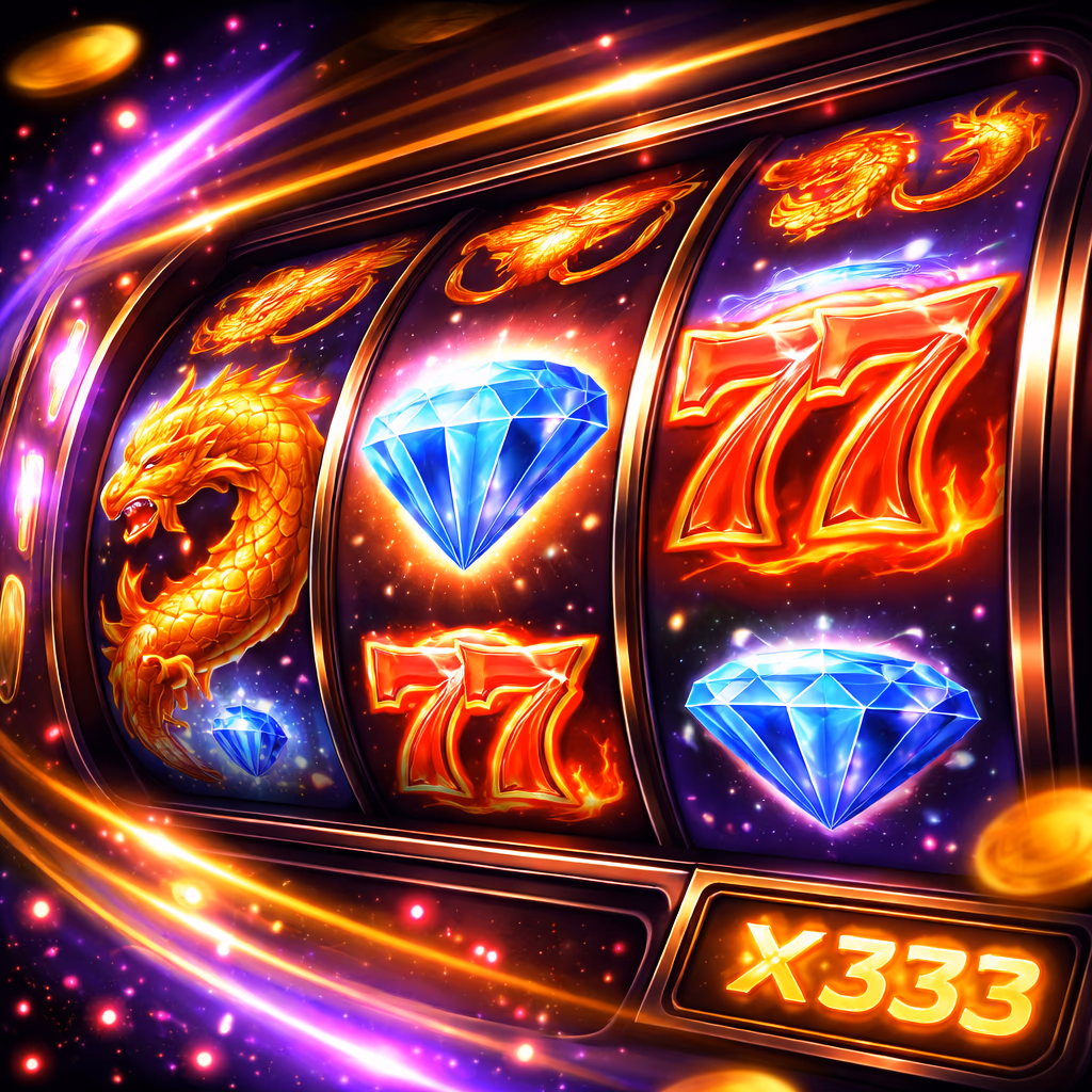 Delighted Bangladeshi woman engaging with colorful online slot reels showing 777 symbols and bonus features on X333 platform